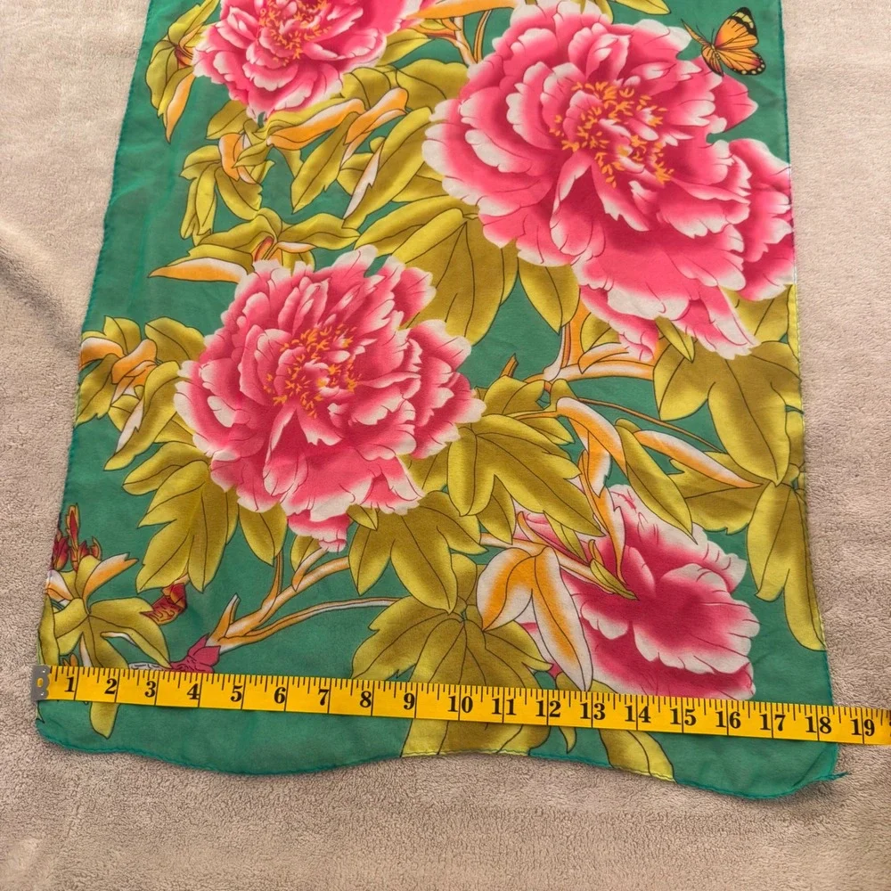 Bold Floral Peony 60x18 Scarf Green Pink Butterfly Boho Coastal‎ Resort Beach